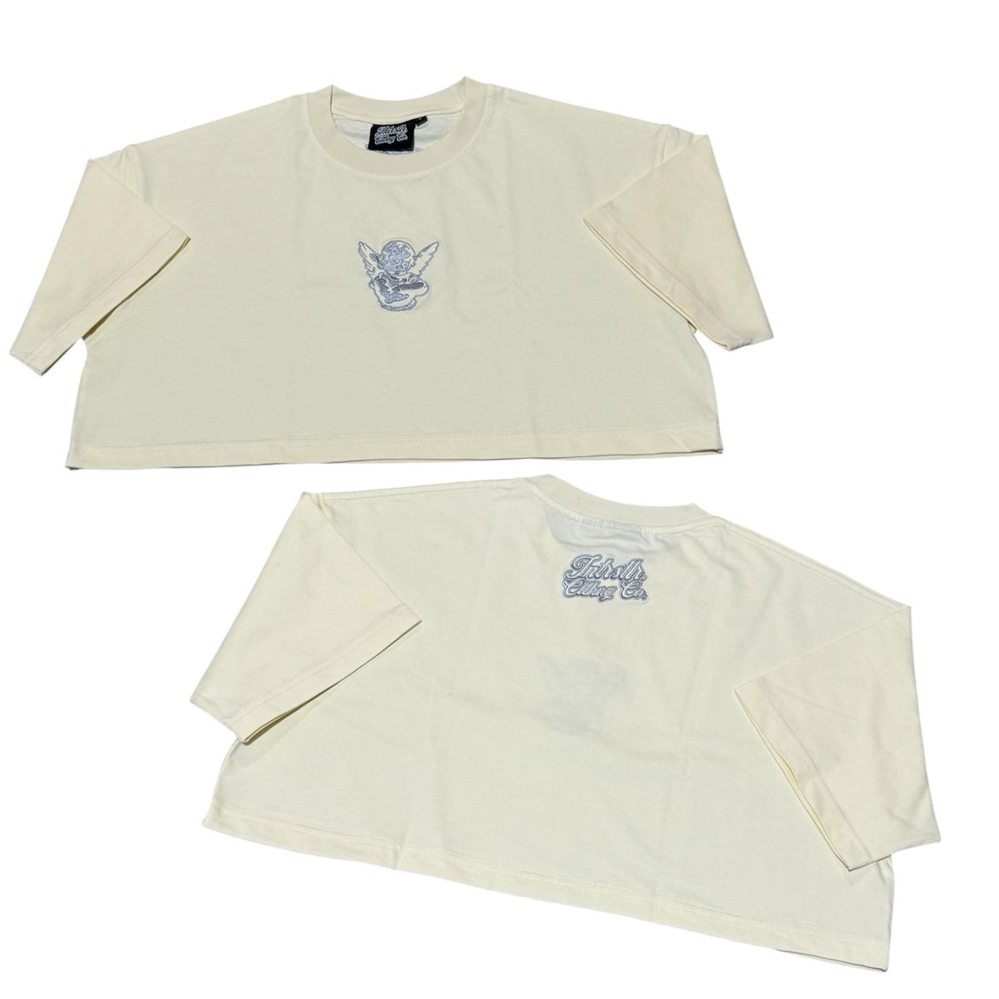 INTRSTLR Clothing Co. - Basic Croptop Tee (Cream/Silver)🪙🩶