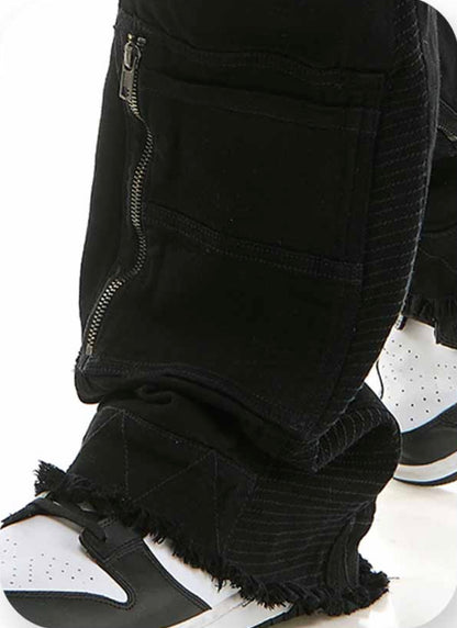 KDNK BLACK CARGO PANTS SKINNY FLARE FIT