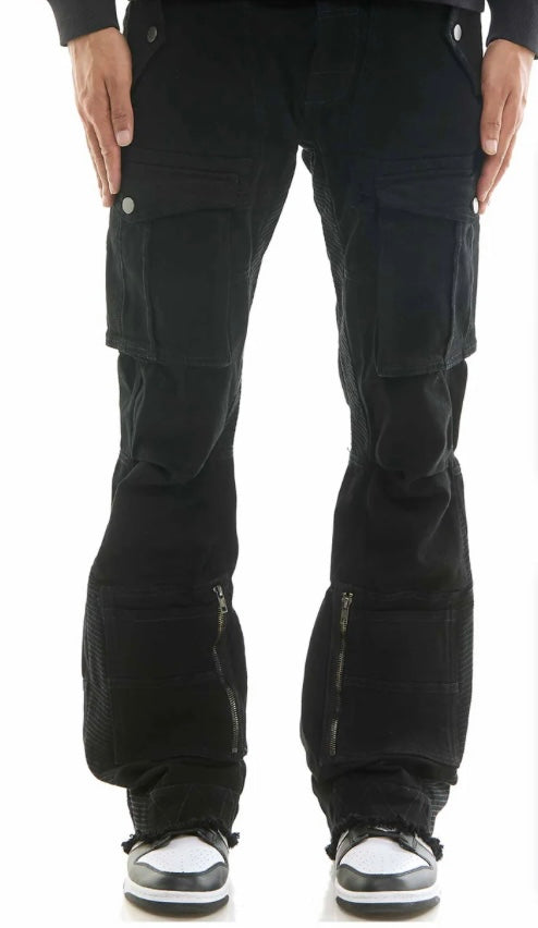 KDNK BLACK CARGO PANTS SKINNY FLARE FIT